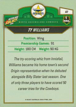 2006 Select Accolade #82 Ty Williams Back